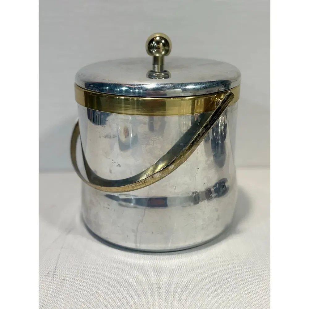 Elco Industries MCM aluminum ice bucket w/ brass handle & band Made in USA